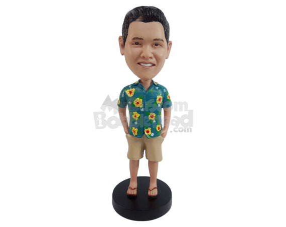 Custom Bobblehead Man Wearing Casual Shirt And Flip Flops With Shorts - Leisure & Casual Casual Males Personalized Bobblehead & Cake Topper