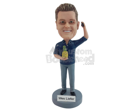 Man Holding Peach in His Hand Personalized Bobblehead