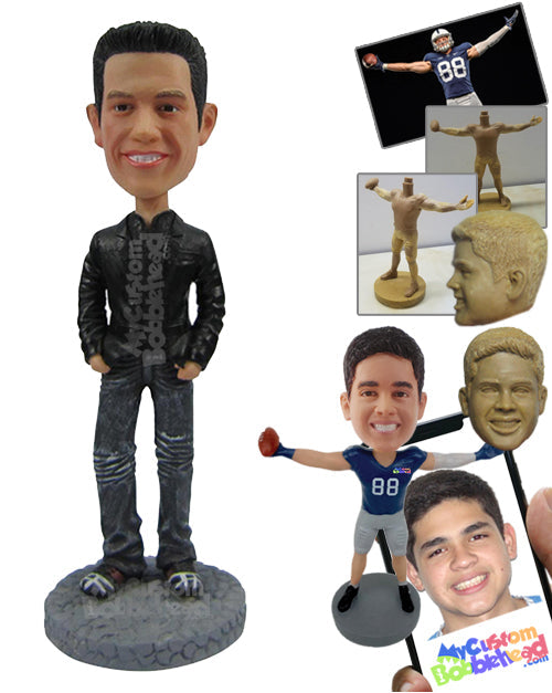 Handsome Guy in Stunning Casual Attire with a Big Smile Personalized Bobblehead