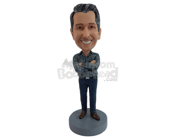 Custom Bobblehead Casual Male with tucked-in shirt, jeans and clossed arms - Leisure & Casual Casual Males Personalized Bobblehead & Action Figure