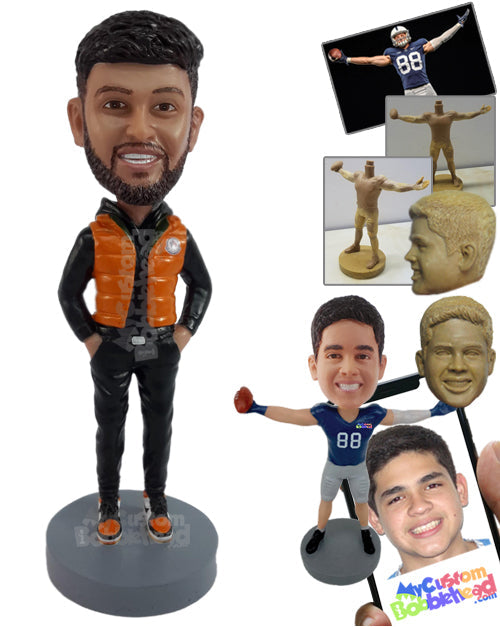 Guy with Hands in Pockets Wearing Very Expensive-looking Jacket, Pants, and Shoes Personalized Bobblehead