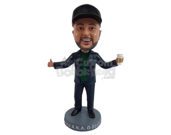 Custom Bobblehead Happy dude wearing nice clothes holding a cup of coffee - Leisure & Casual Casual Males Personalized Bobblehead & Action Figure