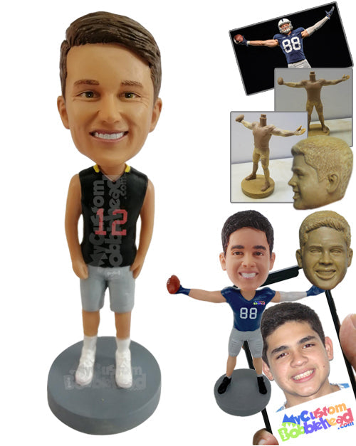 Active Dude Ready for Exercise in Sleeveless V-neck Shirt and Shorts Personalized Bobblehead