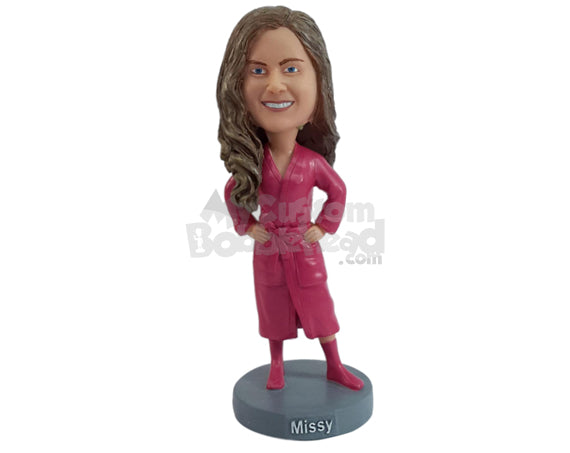 Custom Bobblehead Cool chick wearing a beautiful bath robe with socks on - Leisure & Casual Casual Females Personalized Bobblehead & Action Figure