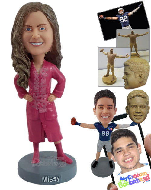 Cool Chick Wearing a Beautiful Bathrobe with Socks On Personalized Bobblehead