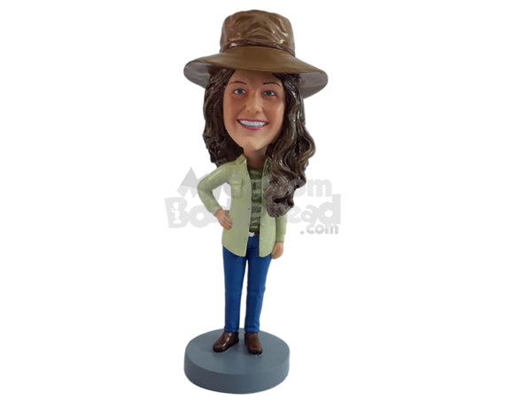 Custom Bobblehead Nice looking Safari girl with one hand on the hip - Leisure & Casual Casual Females Personalized Bobblehead & Action Figure