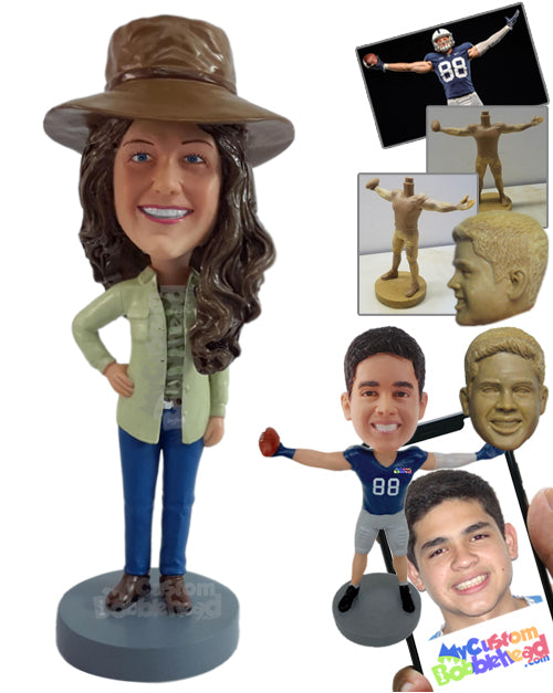 Nice looking safari girl with one hand on the hip Personalized Bobblehead