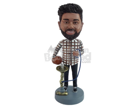 Custom Bobblehead Cool dude holding basketball with a bong pipe - Leisure & Casual Casual Males Personalized Bobblehead & Action Figure