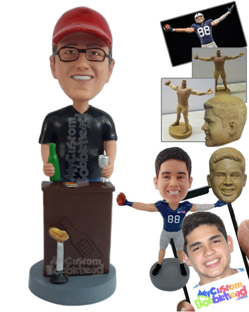 Male ready to pour a nice drink at a minibar Personalized Bobblehead