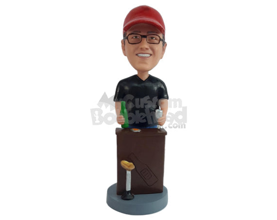 Male ready to pour a nice drink at a minibar Personalized Bobblehead