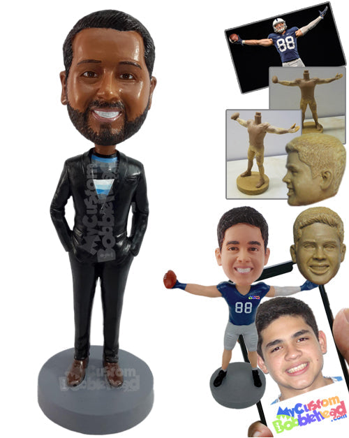 Youthful Looking Male in Elegant Suit and Casual T-shirt Personalized Bobblehead