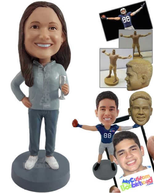 Sporty girl ready to sip some champagne after workout Personalized Bobblehead