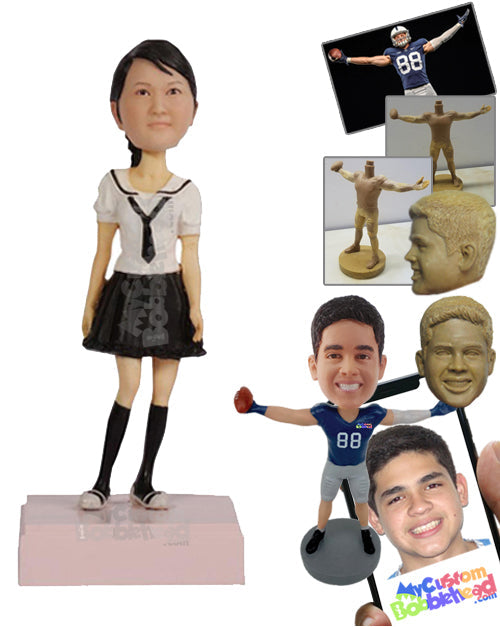 Gorgeous Girl in Long Sock and Skirt Killing It with a Swag Personalized Bobblehead