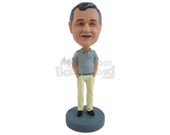 Relaxed man wearing elegant pants and a nice shirt Personalized Bobblehead