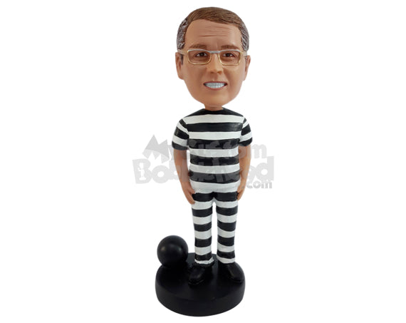 Custom Bobblehead Jail fugitive male wearing jail clothe and a Ball and chain at his feet - Leisure & Casual Casual Males Personalized Bobblehead & Action Figure