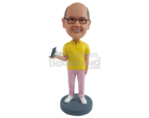 Custom Bobblehead Happy  man wearing colorful clothe holding his mise on one hand - Leisure & Casual Casual Males Personalized Bobblehead & Action Figure