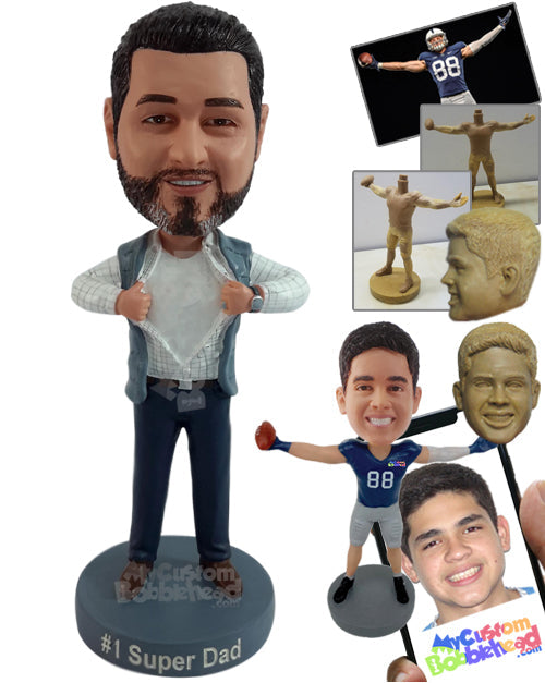 Super strong man wearing casual outfit ready to rip his cloth off Personalized Bobblehead