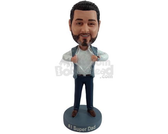 Super strong man wearing casual outfit ready to rip his cloth off Personalized Bobblehead