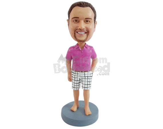 Custom Bobblehead Handsome male barefeet wearing polo shirt and shorts - Leisure & Casual Casual Males Personalized Bobblehead & Action Figure