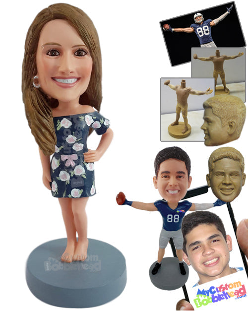 Summer girl wearing dazzling beach dress Personalized Bobblehead