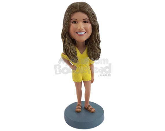 Custom Bobblehead Beautiful girl wearing a beautiful onepiece outfit and sandals - Leisure & Casual Casual Females Personalized Bobblehead & Action Figure