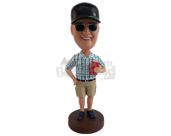 Custom Bobblehead Nice guy holding a book with on hnd on the hip - Leisure & Casual Casual Males Personalized Bobblehead & Action Figure