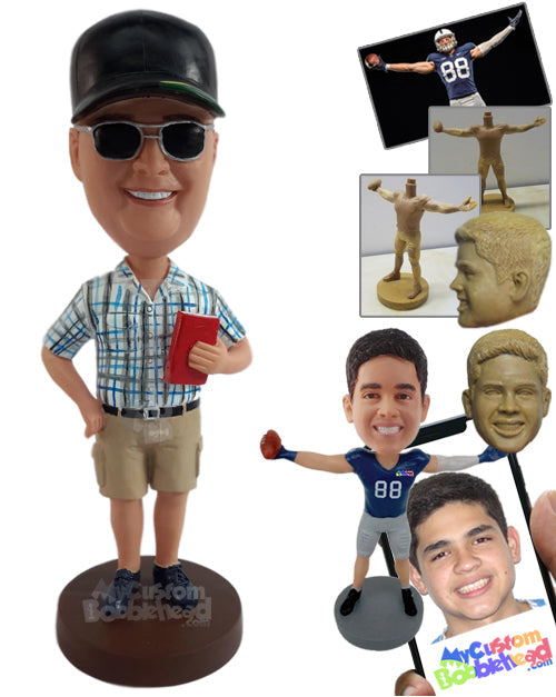 Nice guy holding a book with one hand on the hip Personalized Bobblehead