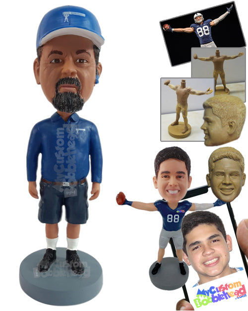 Fancy Looking Male Wearing Cargo Shorts and Nice Long Sleeve Polo Shirt Personalized Bobblehead