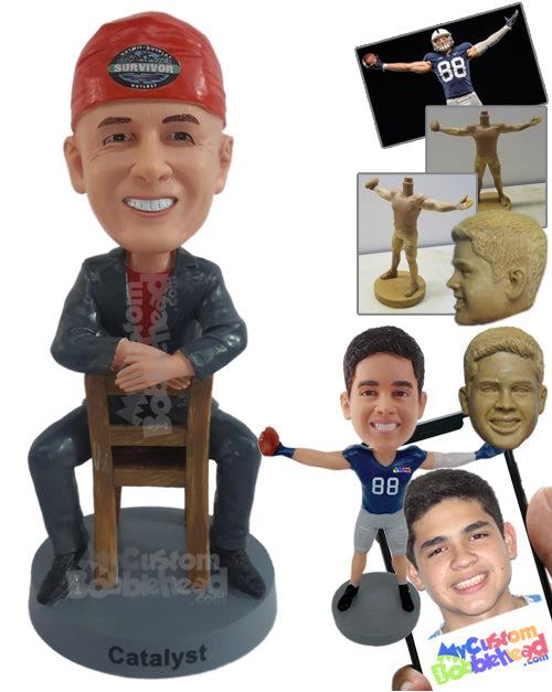 Dashing Young Dude Sitting on a Turned Chair Looking Radiant Personalized Bobblehead