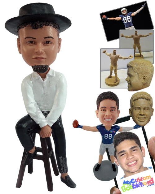 Dazzling Male Ready to Give a Pep Talk Sitting on a High Chair Personalized Bobblehead