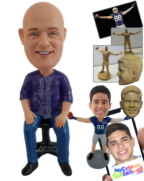 Funny-looking Guy Sitting on a Computer Chair with Hands on Legs Personalized Bobblehead