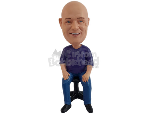 Funny-looking Guy Sitting on a Computer Chair with Hands on Legs Personalized Bobblehead