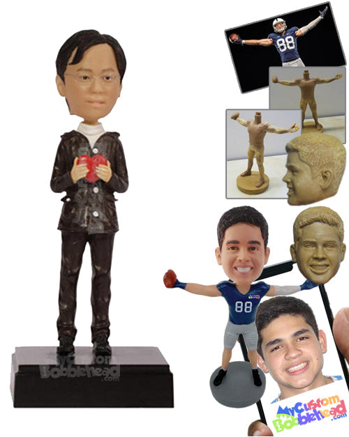 Graceful Male with High Neck Shirt Holding a Heart Personalized Bobblehead