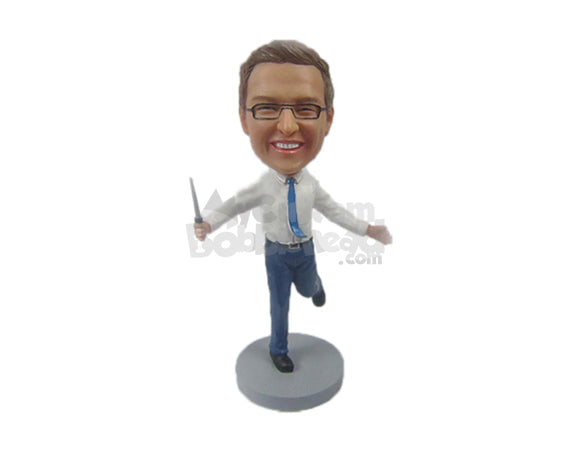 Custom Bobblehead Happy Good Looking Man Striking A Pose With A Wand - Leisure & Casual Casual Males Personalized Bobblehead & Cake Topper