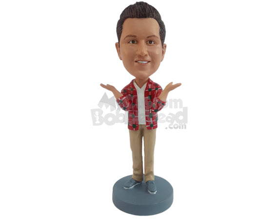 Custom Bobblehead Young man with arms raising not know what to do stance - Leisure & Casual Casual Males Personalized Bobblehead & Action Figure