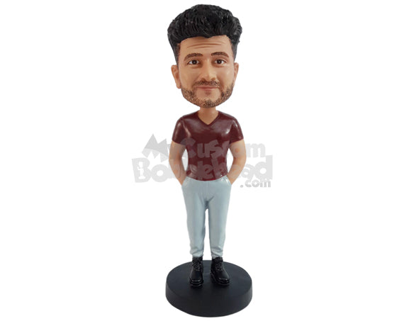 Custom Bobblehead Nice guy with a v-neck t-shirt and boots - Leisure & Casual Casual Males Personalized Bobblehead & Action Figure