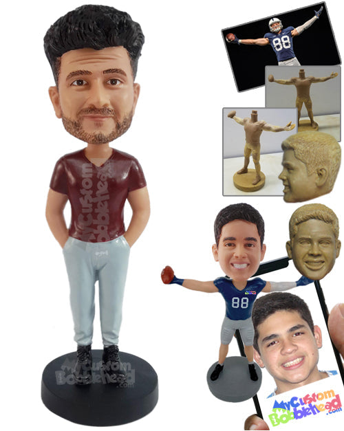 Nice guy with a v-neck t-shirt and boots Personalized Bobblehead