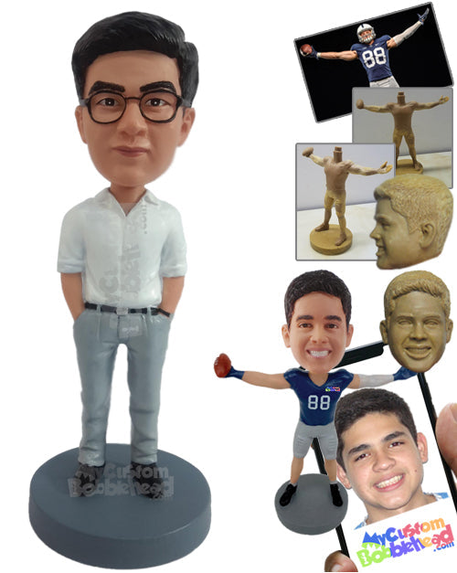 Relaxed business dude with both hands inside pockets Personalized Bobblehead