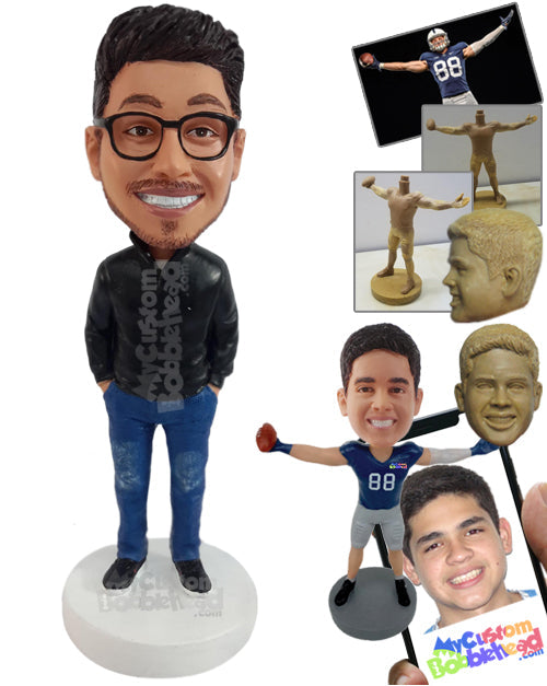 Relaxed young dude with a nice sweatshirt, hands in pockets Personalized Bobblehead