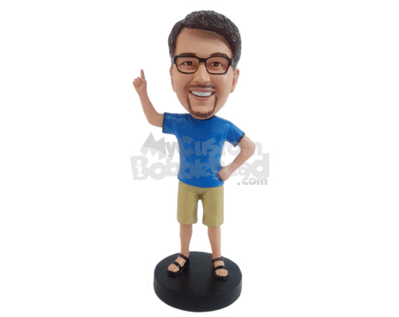 Nice guy cheering for his team with one hand up and one hand on hip Personalized Bobblehead