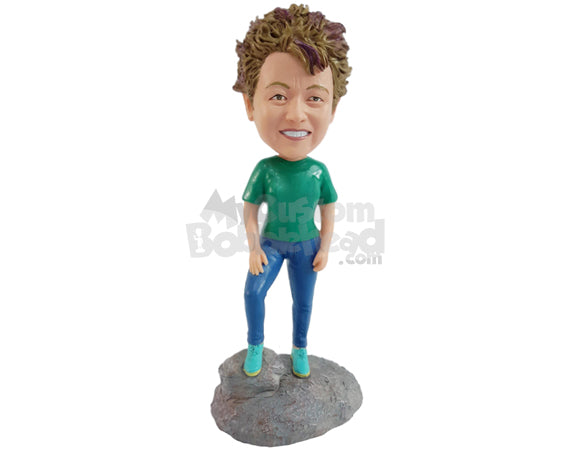 Nice adventurous gal ready to have a nice hiking day Personalized Bobblehead