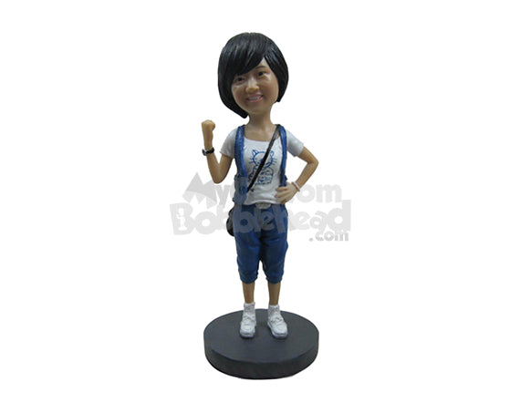 Custom Bobblehead Cute Girl With Side Bag Looking For A Ride - Leisure & Casual Casual Females Personalized Bobblehead & Cake Topper