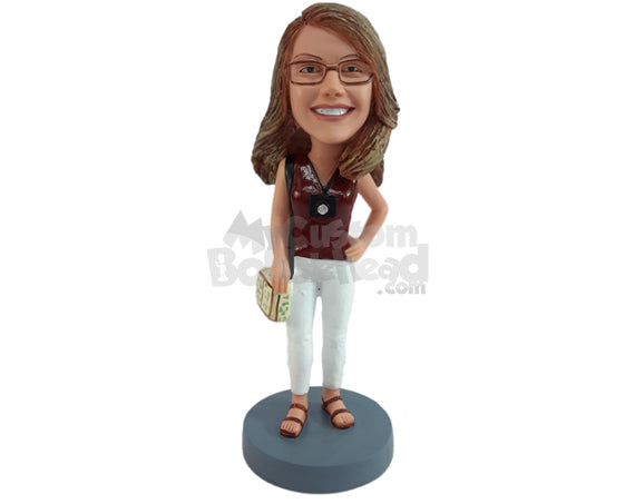 Custom Bobblehead Gorgeous looking gal ready to travel with her camera - Leisure & Casual Casual Females Personalized Bobblehead & Action Figure