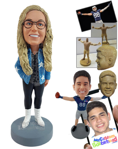 Star of the show girl wearing dashing jacket and nice cowboy boots Personalized Bobblehead