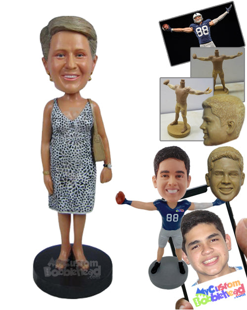 Woman in One-Piece Attire with Purse Personalized Bobblehead