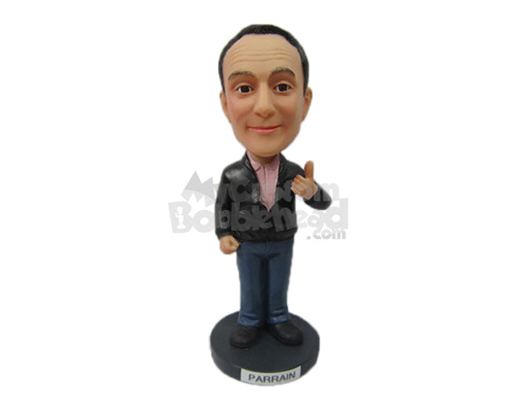 Custom Bobblehead Neat Good Looking Male With A Thumbs Up Action - Leisure & Casual Casual Males Personalized Bobblehead & Cake Topper