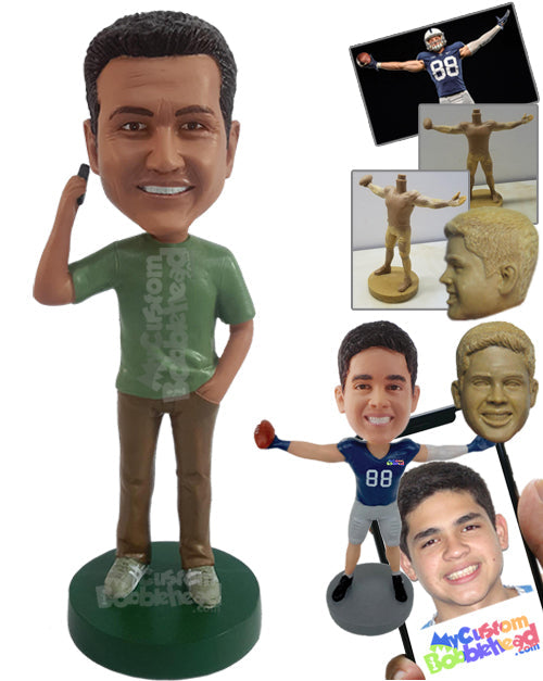 Cool Relaxed Dude Having a Nice Conversation Over the Phone Personalized Bobblehead