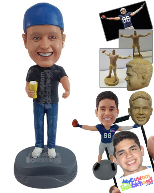 Cool Dude Having a Nice Beer on a Great Day with a Phone Holder on the Base Personalized Bobblehead