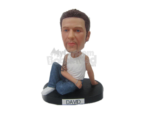 Custom Bobblehead Handsome Hunk Sitting With A Cool Tattoo And Bracelet - Leisure & Casual Casual Males Personalized Bobblehead & Cake Topper