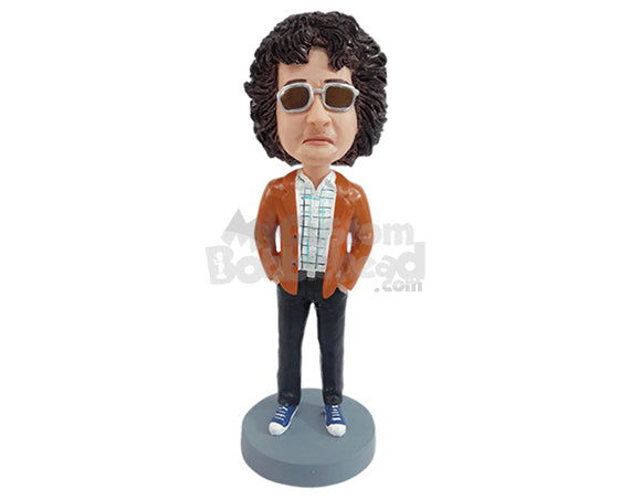 Custom Bobblehead Cool looking man with a rocking jacket and both hand inside pockets - Leisure & Casual Casual Males Personalized Bobblehead & Action Figure